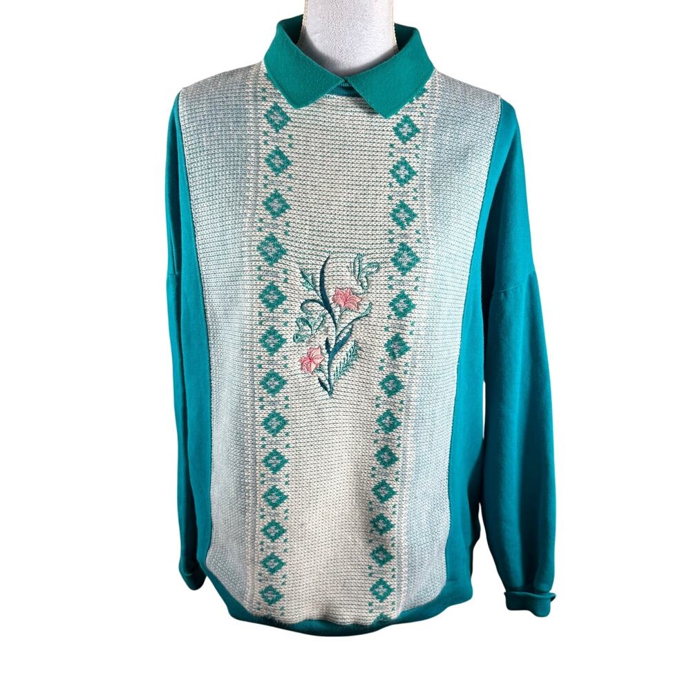Vintage Teal Pullover Sweatshirt – 90s Aesthetic